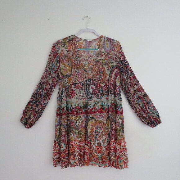 Zara Sheer Paisley Multicolor Tunic Mini Dress Size S - Picture 1 of 11